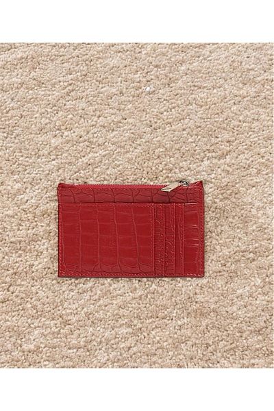 zauram Crocodile Patterned Zipper Detailed Red Card Holder
