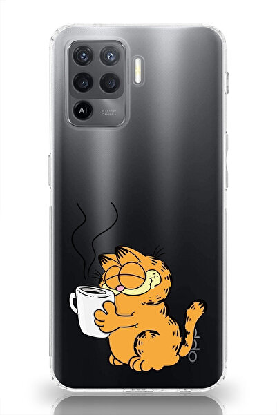 moonset Oppo Reno 5 Lite Uyumlu Garfield Tasarımlı Baskılı Şeffaf Telefon Kılıfı