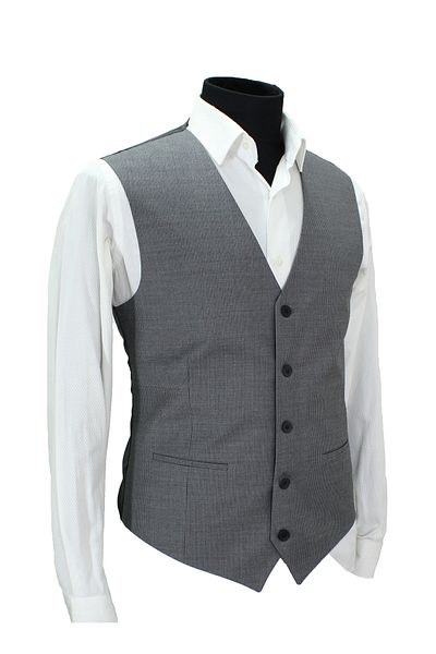 MENTOR REGALO Men's Vest V-Collar Gray Striped Regular Fit