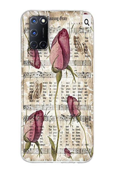 moonset Oppo A52 / A72 / A92 Uyumlu Çiçek ve Notalar Tasarımlı Baskılı Şeffaf...