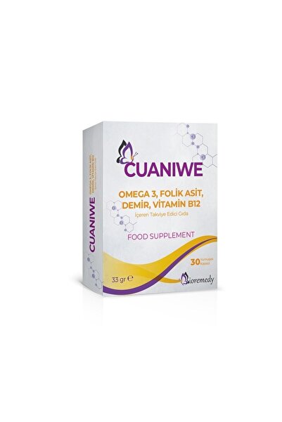 Bioremedy Cuaniwe omega3, folik asit, demir, vitaminB12 içeren takviye edici gıda
