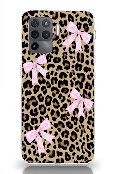 moonset Oppo Reno 5 Lite Uyumlu Leopar ve Fiyonk Tasarımlı Baskılı Şeffaf Tel...