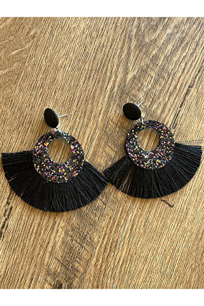 Büyük Hanım İri Püsküllü Renkli Boncuklu Tarz Kadın Küpe