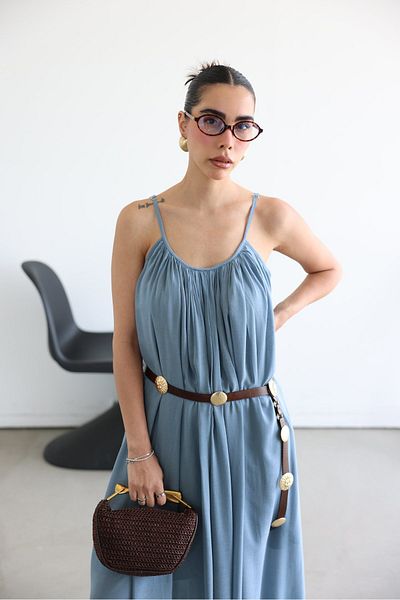 Bak'ap Rochie boemă Tril Tril de vară lungă Perry Premium Linen cu bretele reglabile