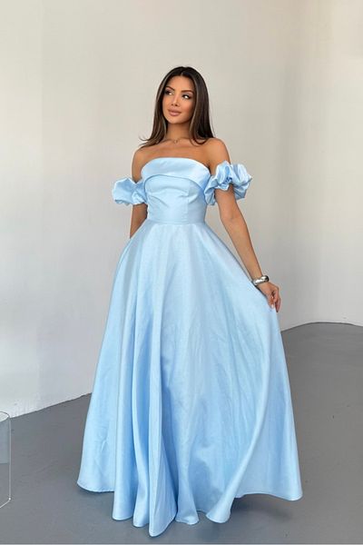 İyem Abiye Strapless Buckle Sleeve Back Lace up Organized Evening Dress Tight Fit