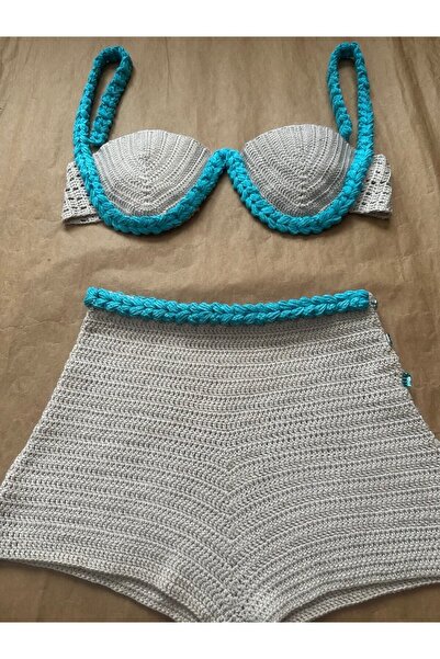scyllastore Chase Knit Detail Halter Neck Beige Mini Shorts Top Beach Set