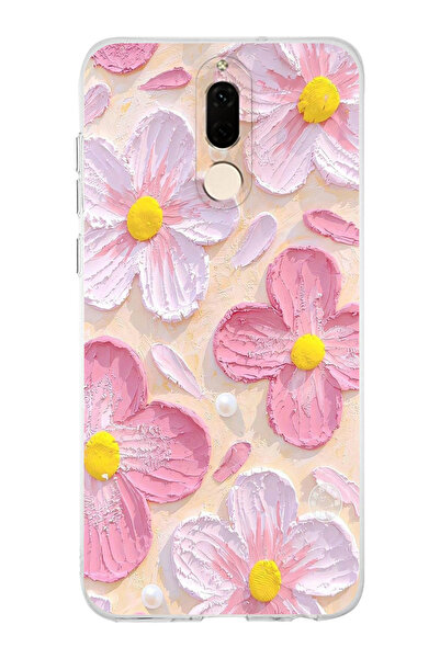 moonset Huawei Mate 10 Lite Uyumlu Pastel Çiçek Tasarımlı Baskılı Şeffaf Telefon Kılıfı