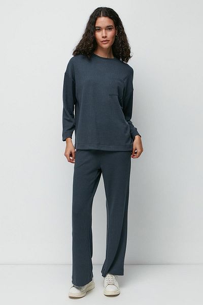 C&City Ribbed Pocket T-shirt Flared Leg Trousers Set 9132 Smoked