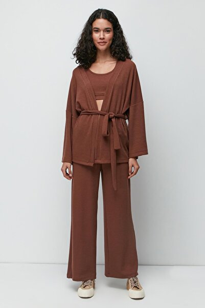 C&City Corded 3-Piece Dressing Gown Set 9130 Brown