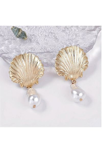 mos&more Pearl Mussel Brand Gold Women Earrings
