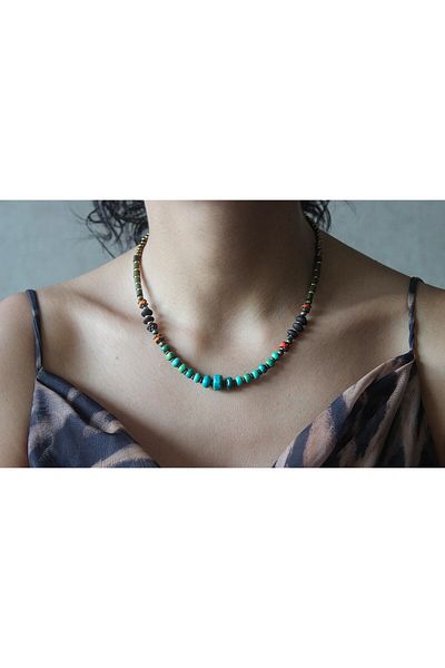 dela otantik Handmade Turquoise Stone Women's Necklace – Ethnic and Natural Style Beaded Ethnic Bohemian Green Bijouterie Jewelry