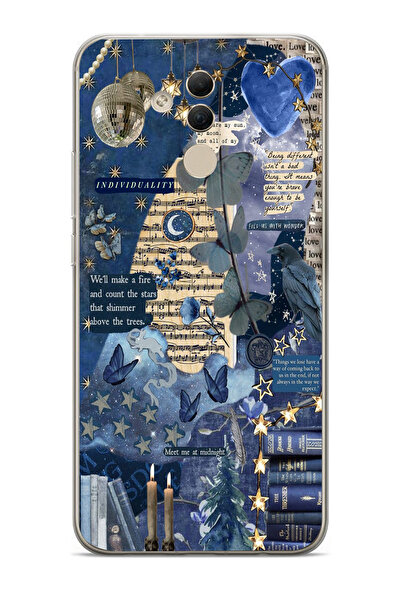 moonset Huawei Mate 20 Lite Uyumlu Kolaj Tasarımlı Baskılı Şeffaf Telefon Kılıfı