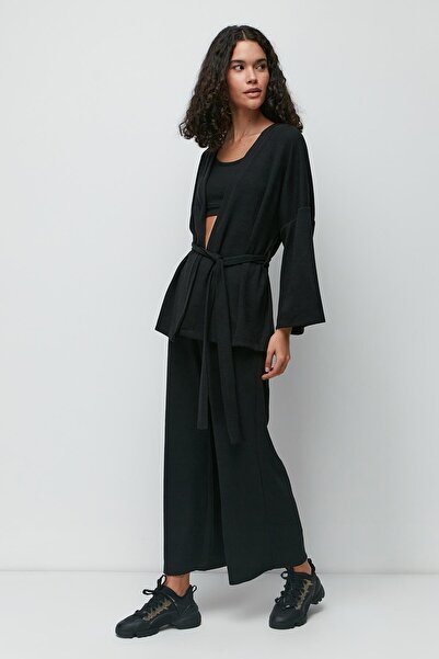 C&City Corded 3-Piece Dressing Gown Set 9130 Black