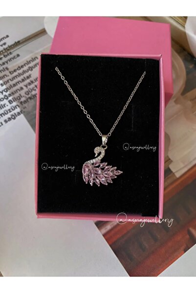 Le Manolia Accessories KARARMAZ ÇELİK PEMBE KUĞU KOLYE VE CİDDİ İLİŞKİ YÜZÜĞÜ KOLYE YÜZÜK SETİ HEDİYELİK SET ALTIN RENKTİR