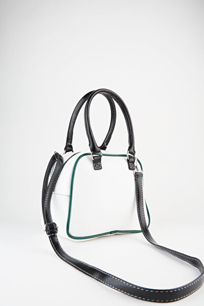 Vivaq Women's White Green Retro Sports Adjustable Strap Zipper Closure Hand Arm and Shoulder Bag