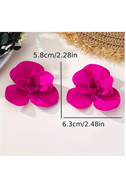 mos&more Kadife Dokulu Büyük Kırmızı Çiçek Kadın Küpe