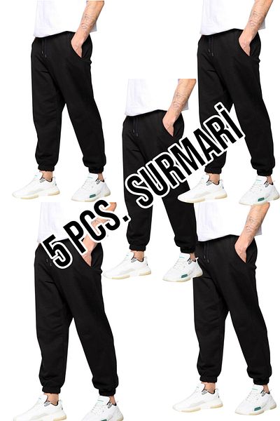SURMARİ 5 Πακέτο Unisex κανονικό μαύρο φούτερ με ελαστικά πόδια