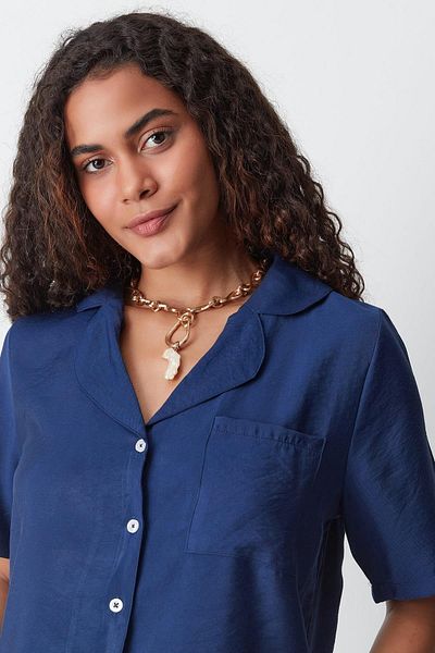 C&City Navy Blue Short Sleeve Shirt and Shorts Set - 9148