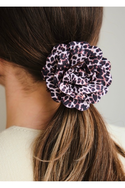 Monalisa Kadın Leopar Gül Peluş Lastik Toka Tek Adet