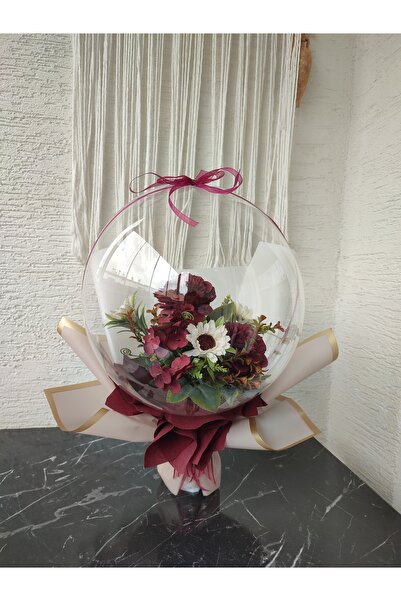 büyülücompany Büyülü Balon-beyaz Çiçek Buketi Yeniyıl Bordo El Buketi Doğum S...