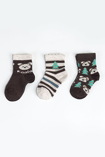 Aziz Bebe 3'lü Çorap Erkek Çocuk Kahve