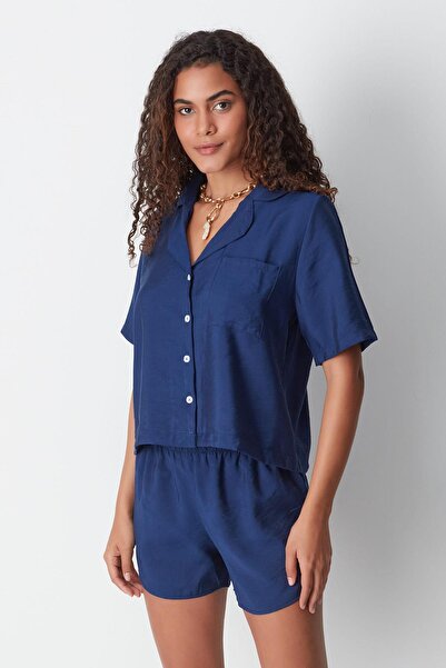 C&City Navy Blue Short Sleeve Shirt and Shorts Set - 9148