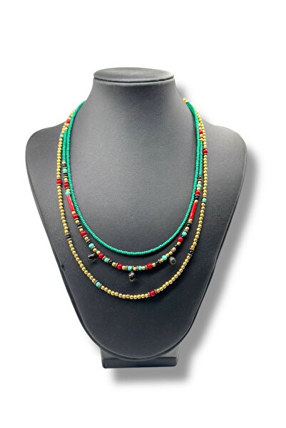 dela otantik El yaımı boncuklu çoklu otantik kolye - Çok sıralı taşlı renkli ...