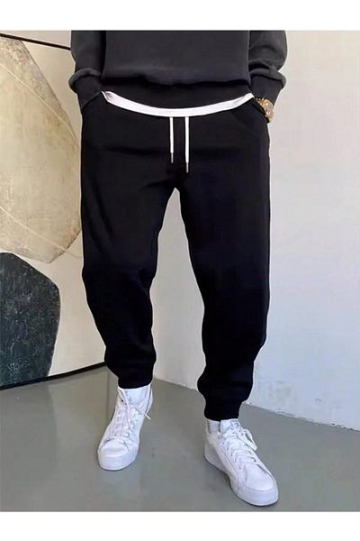 SURMARİ 5 Πακέτο Unisex κανονικό μαύρο φούτερ με ελαστικά πόδια