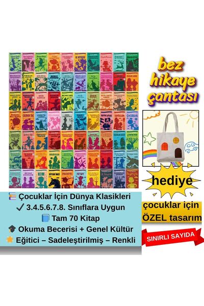 TÜRKİYE İŞ BANKASI KÜLTÜR YAYINLARI 70 Kitaplık Çocuk Dünya Klasikleri Seti |...