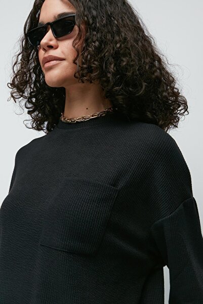 C&City Ribbed Pocket T-shirt Flared Leg Trousers Set 9132 Black