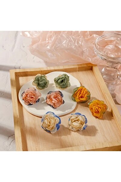 Accessories Moon Home Collection Yeşil Gül Hoop Tül Detaylı Zerafet Sevimli Sallantılı Kadın Küpe