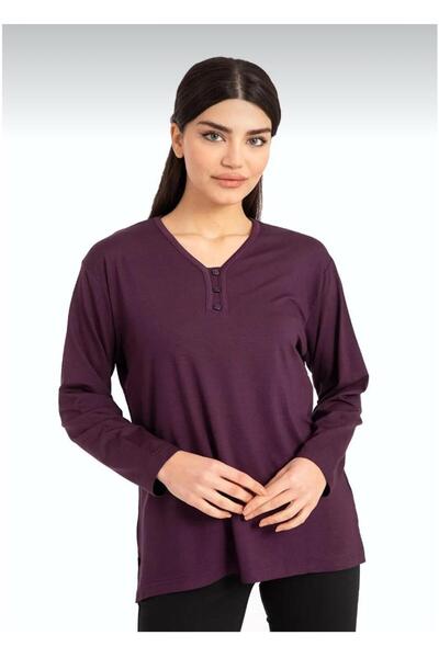 BAGİSTA BUTİK Γυναικεία Four Seasons με 3 κουμπιά V-λαιμόκοψη Άνετη Εφαρμογή Χτενισμένη Βαμβακερή Λύκρα