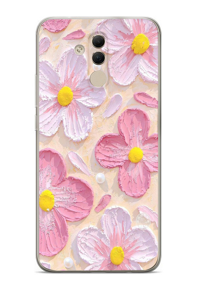 moonset Huawei Mate 20 Lite Uyumlu Pastel Çiçek Tasarımlı Baskılı Şeffaf Telefon Kılıfı