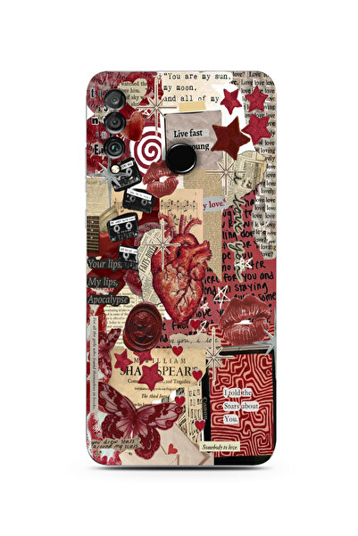 moonset Huawei P30 Lite Uyumlu Kolaj Tasarımlı Baskılı Şeffaf Telefon Kılıfı