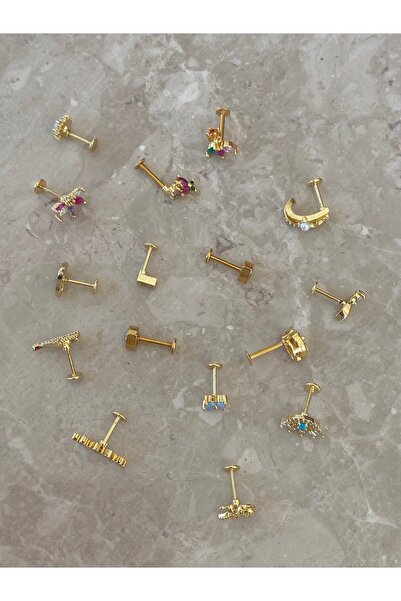 h&b design jewel Cerrahi Çelik Gold Renkli Baget Taşlı Piercing