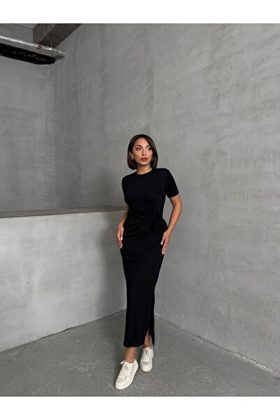 BEJNA Γυναικείο φόρεμα με μαύρη μέση με λεπτομέρεια