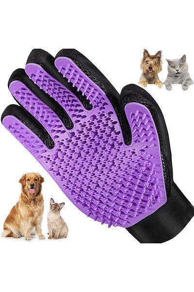 Fish & Paws Fish & Paws® Brush Glove for Dogs and Cats, Effectively Removes Hair, Purple.