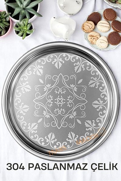 Transformacion Serving Tray - Steel Tea Tray Stylish Patterned Tray 41 cm
