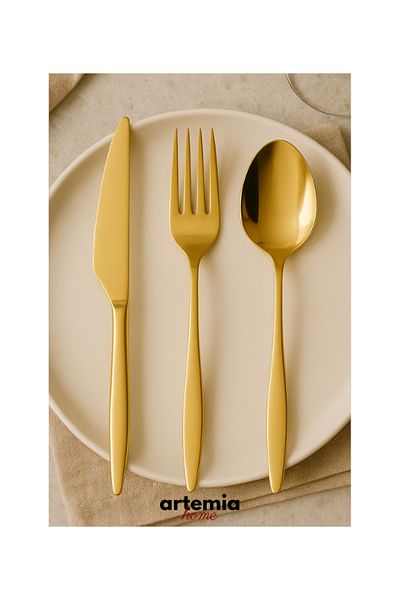 DMR LİFE Gold Dine 48 Piece 8 Person Cutlery Set with Box (Titanium Gold)