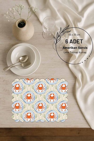 Pilloveland Laser Cut 6 Pieces of American Service - Seamless Suede Fabric - 45 X 35 cm - Crab