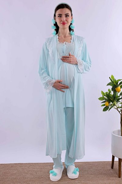 ByLohusa Effortt Turquoise Long Dress Maternity Pajama Set Byl 224072