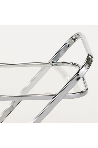 private house Taiwanese silver steel tea trolley, clear glass top, mirror bottom