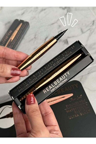real beauty قلم تحديد العيون مع فرشاة - يدوم 24 ساعة أسود