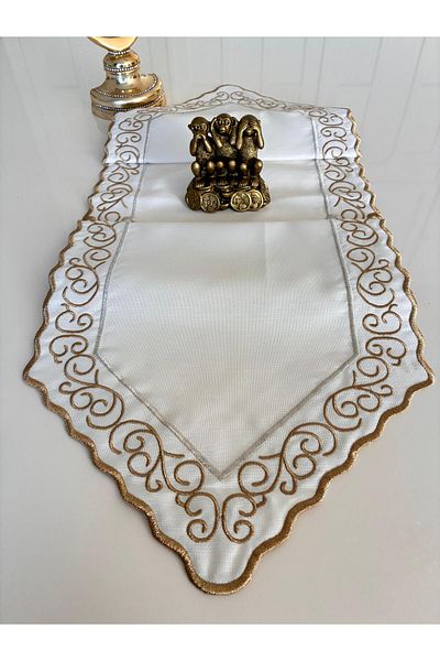 Mustgross Gold Başak Black Velvet Embroidered Runner 32*130 cm 1 Piece