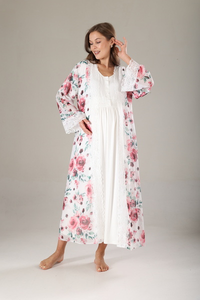 Lohussa Red Floral Lace Special Design Full Length 100% Cotton Summer Maternity Maternity Dressing Gown Nightgown Set