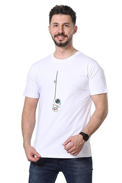 GEZEGENX bumbac 100% Regular Fit guler rotund basic Tricou simplu cu mânecă scurtă Astronaut cu imprimeu