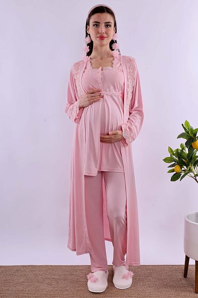ByLohusa Effortt Pink Long Dressing Gown Maternity Pajama Set Byl 224072