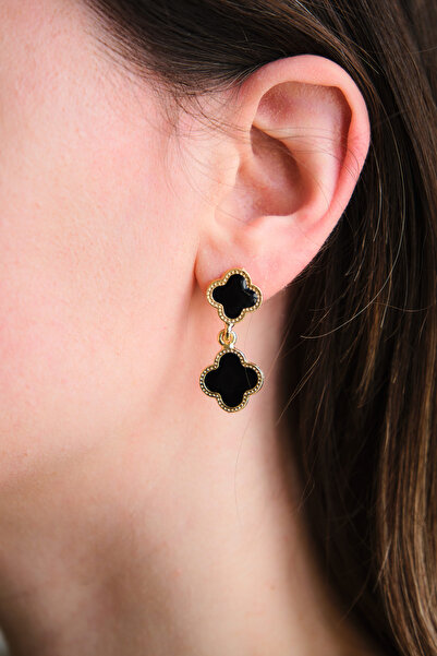 monalisatoka Kadın Siyah Yonca Gold Küpe