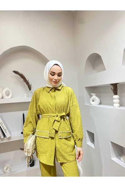 comstar Set de damă, jacquard, cu centură în talie, cu buzunar, cu fundul de piatră