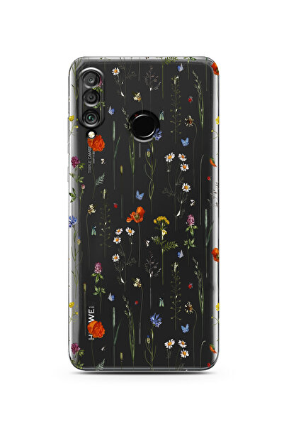 moonset Huawei P30 Lite Uyumlu Çiçekler Tasarımlı Baskılı Şeffaf Telefon Kılıfı